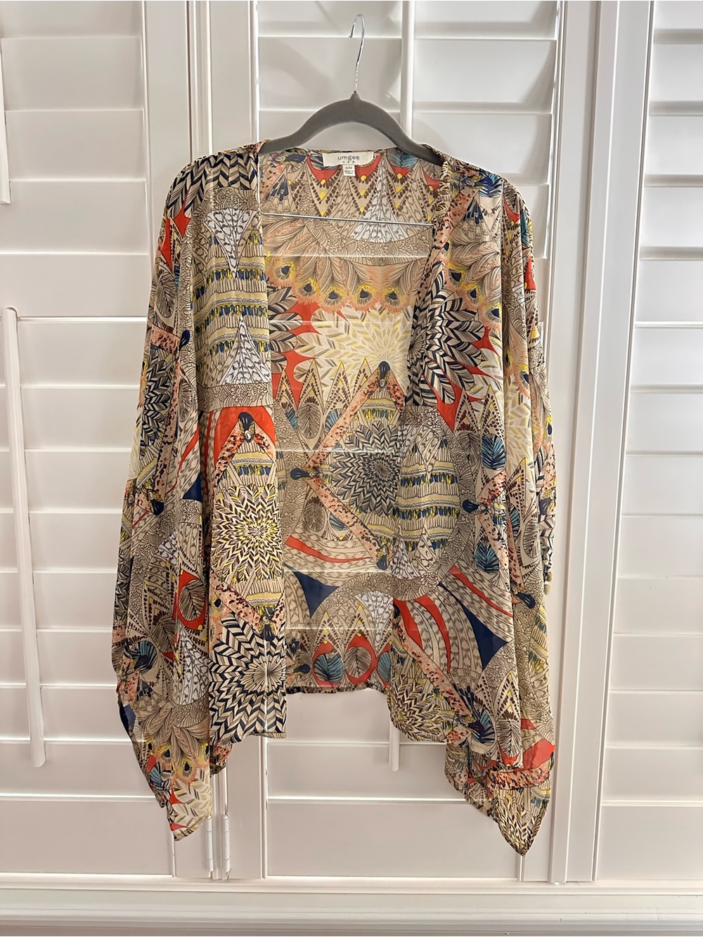 Umgee Multicolor Geometric Open-Front Kimono Swim cover-up - size S
